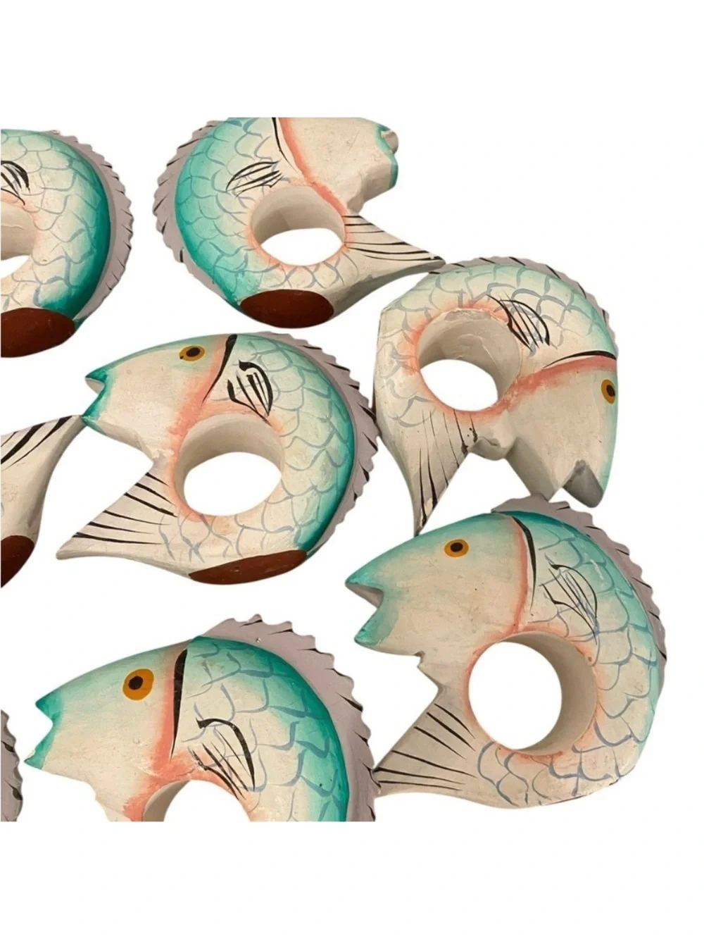 Vintage Hand Carved Fish Shaped Napkin Ring Holders